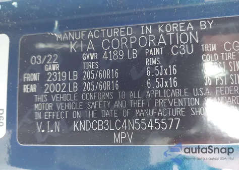 2022 Kia Niro Lxs Se из США, поврежденный, VIN KNDCB3LC4N5545577